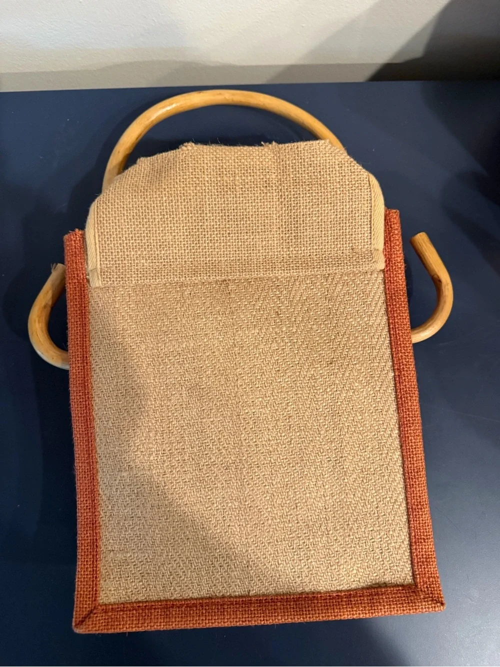 Rust Accent Jute Double Wine Tote Bag - got wine?